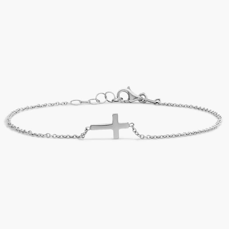 Mini Sideways Cross Bracelet in 14k White Gold (1.2 mm)