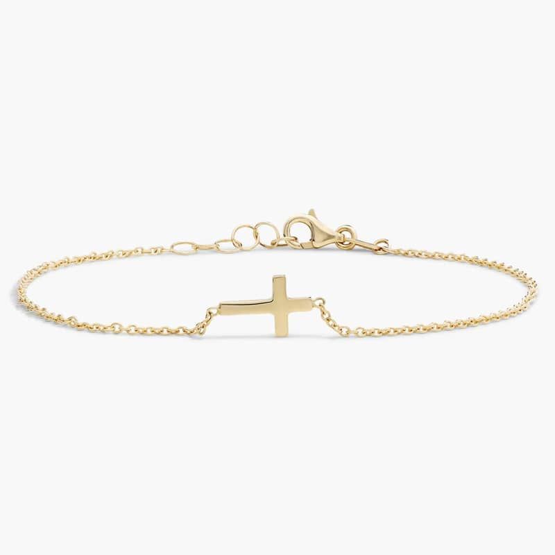 Mini Sideways Cross Bracelet in 14k Yellow Gold (1.15 mm)