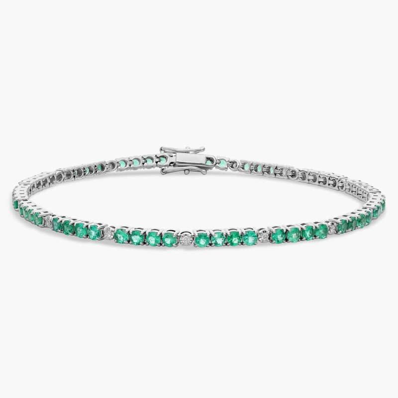 Alternating Emerald and Diamond Bracelet in 14k White Gold