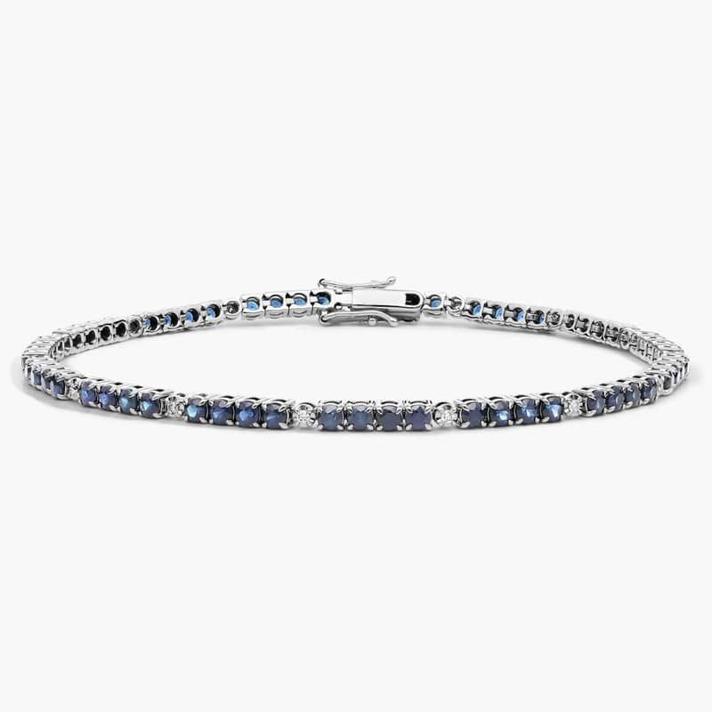 Alternating Sapphire and Diamond Bracelet in 14k White Gold