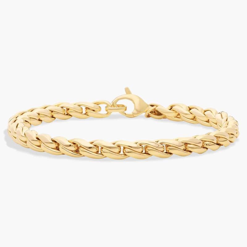 7.5" Squared Wheat Chain Bracelet in 14k Italian Yellow Gold (5 mm)