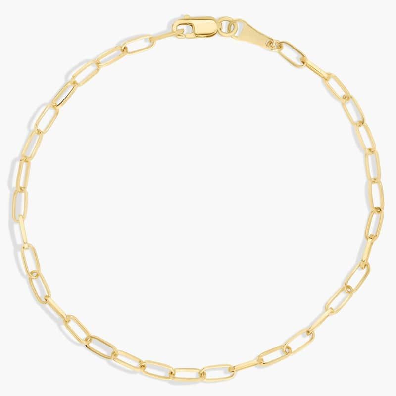 7.5" Paperclip Chain Bracelet in Solid 14k Yellow Gold (2.4 mm)