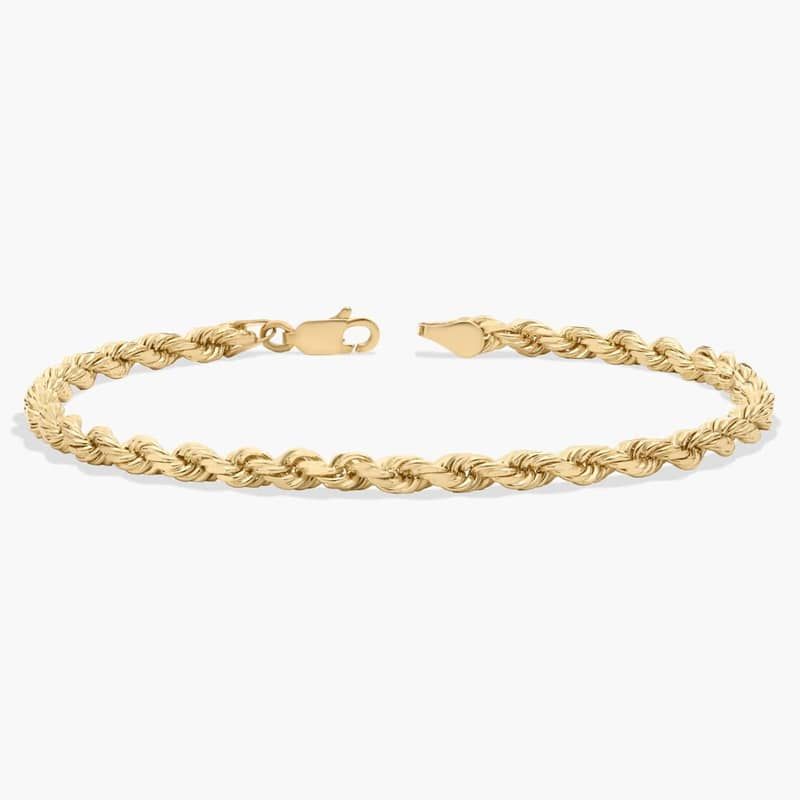 8" Solid Diamond Cut Rope Chain Bracelet in 14k Yellow Gold (3.8 mm)