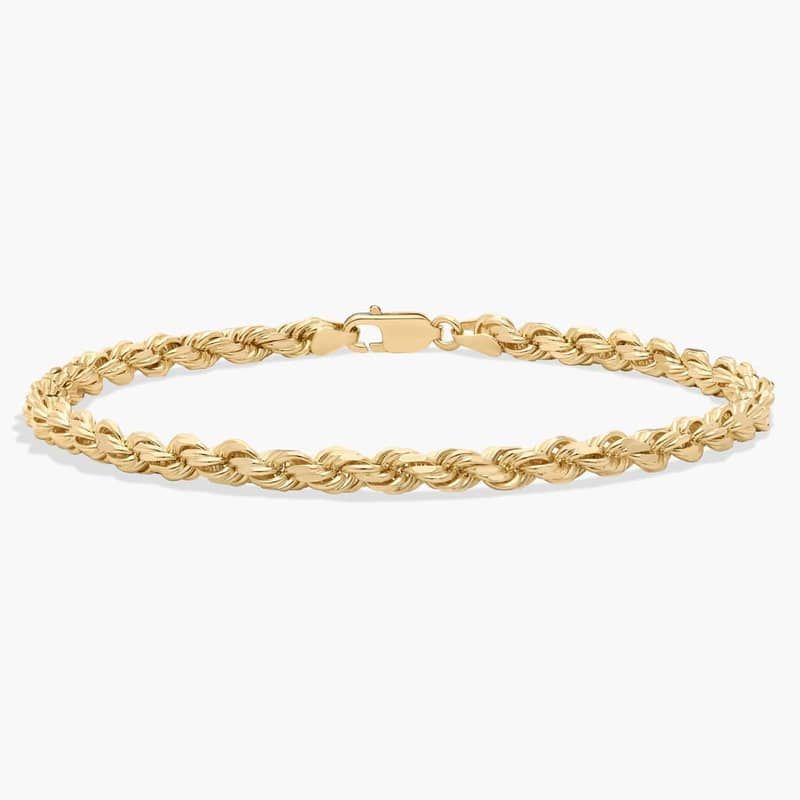 8" Solid Diamond Cut Rope Chain Bracelet in 14k Yellow Gold (4.25 mm)