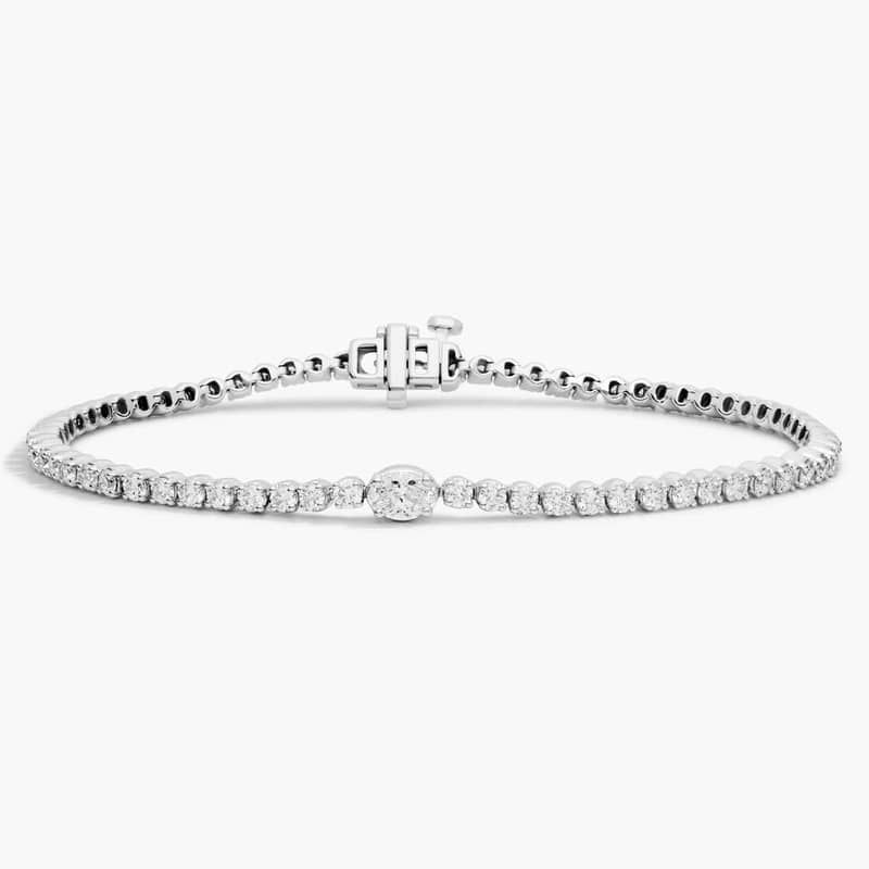 Diamond Tennis Bracelet with Oval Diamond Accent in 14k White Gold (3 ct. tw.)