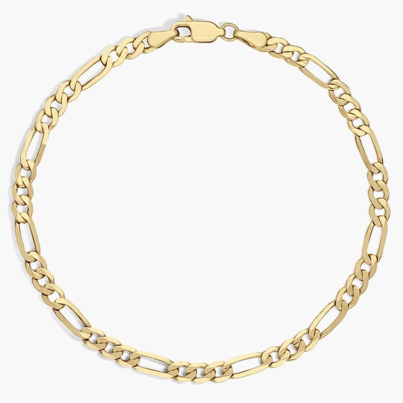 8" Flat Figaro Chain Bracelet in 14k Yellow Gold (4 mm)