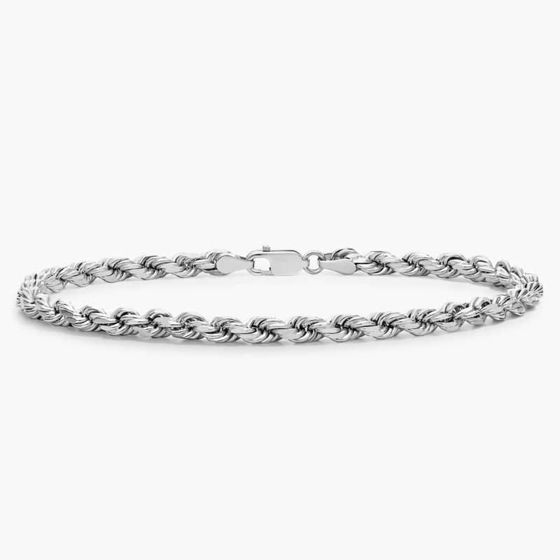 8" Diamond Cut Rope Chain Bracelet in 14k White Gold (4.25 mm)