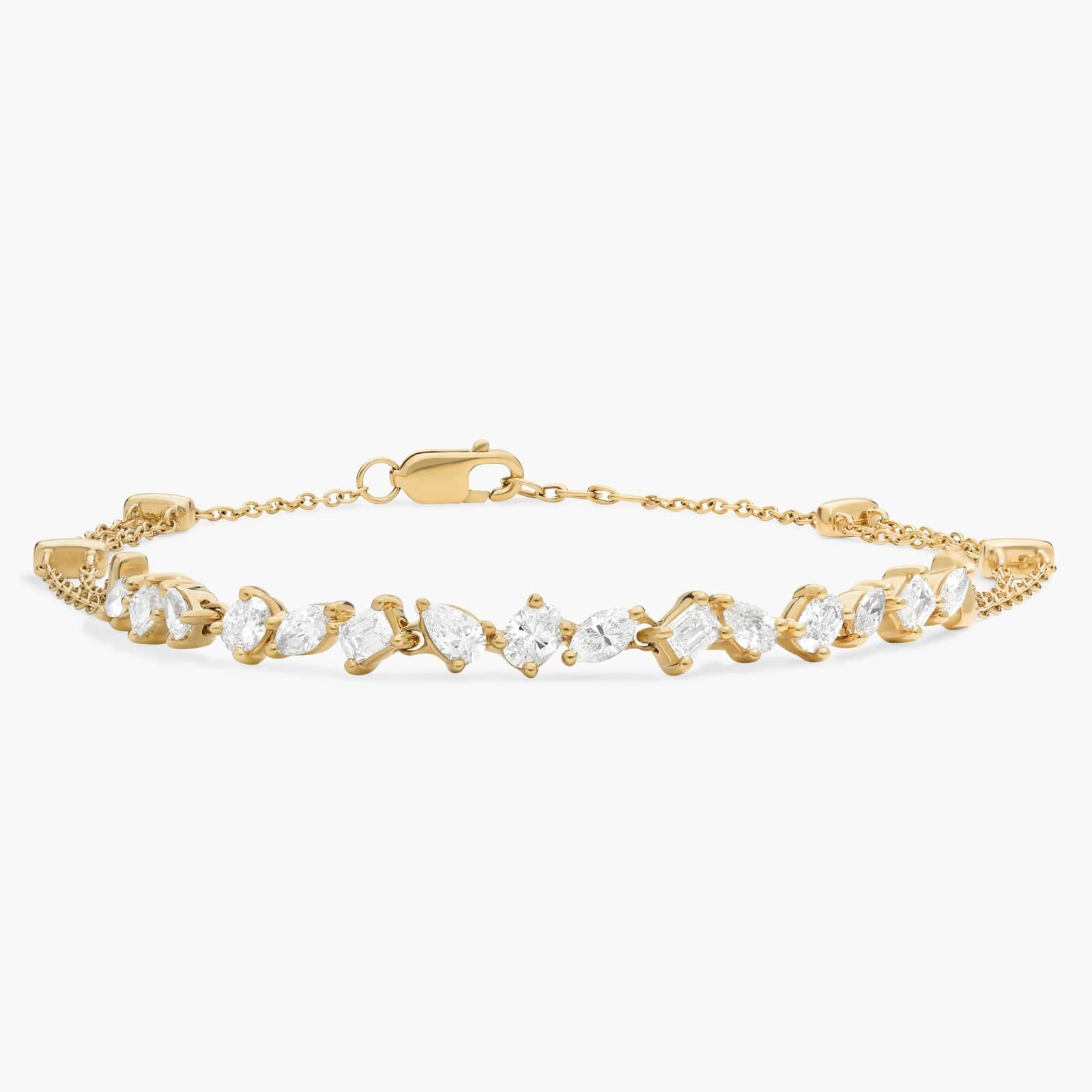 Alternating Shape Diamond Double Chain Bracelet in 14k Yellow Gold (1 1/4 ct. tw.)