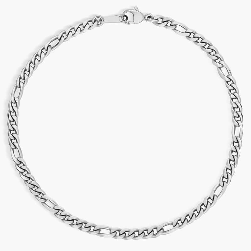 8" Men's Flat Figaro Chain Bracelet Bracelet in Platinum (3.2 mm)