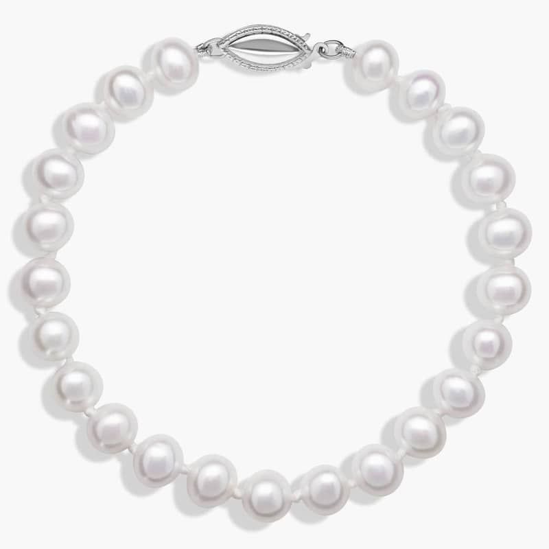 6.5" Freshwater Cultured Pearl Bracelet in 14k White Gold (6-6.5mm)