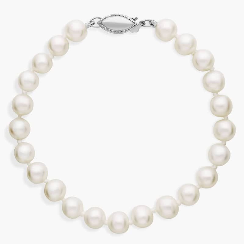 7" Freshwater Cultured Pearl Bracelet in 14k White Gold (6-6.5mm)