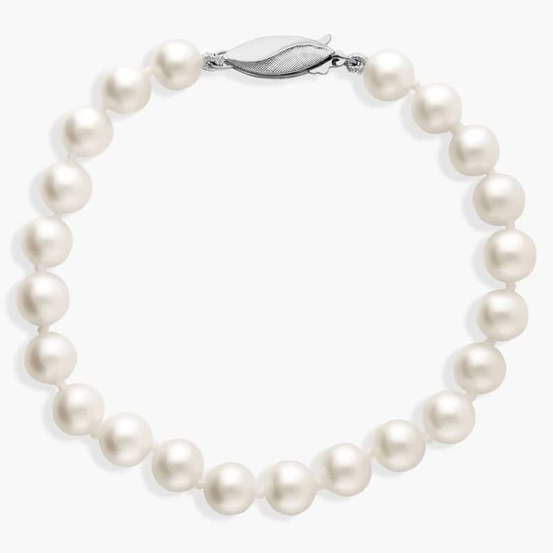 7" Classic Akoya Cultured Pearl Bracelet in 18k White Gold (6.5-7.0mm)