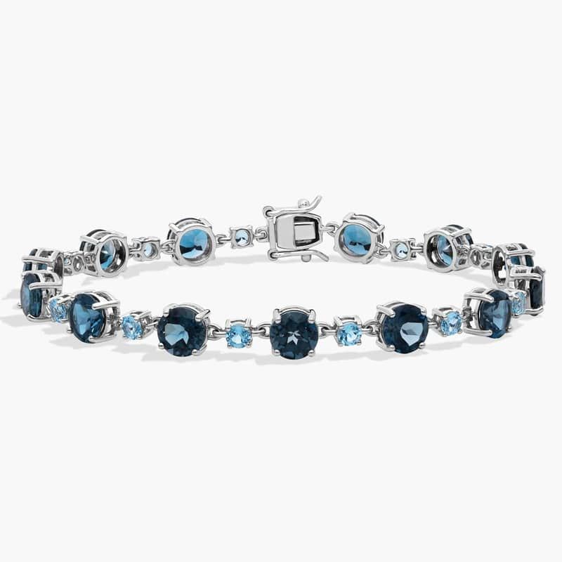 Swiss Blue Topaz and London Blue Topaz Alternating Bracelet in 14k White Gold