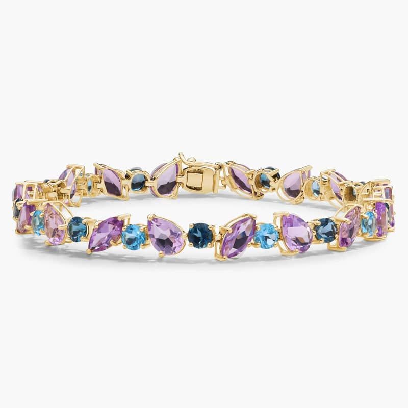 Amethyst and Blue Topaz Multi Shape Bracelet in 14k Yellow Gold