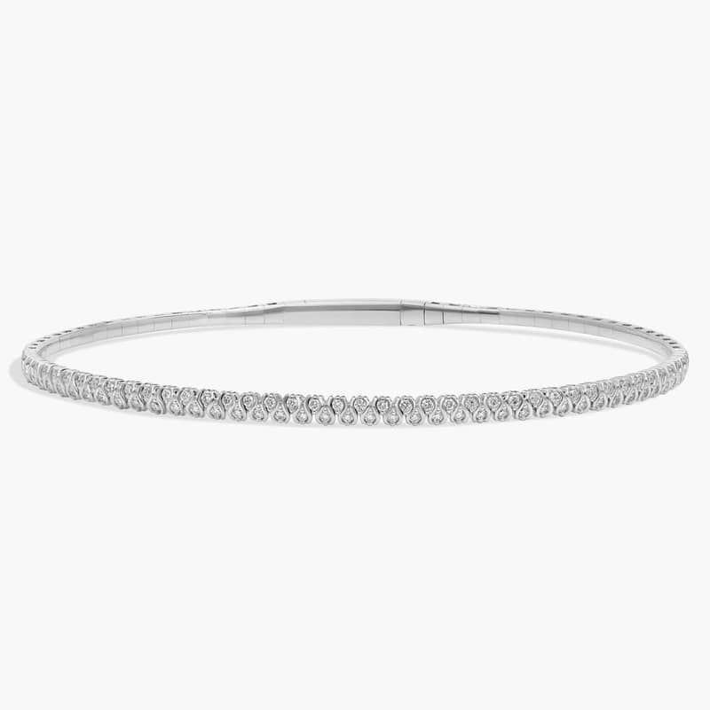 Honeycombed Diamond Flex Bangle Bracelet in 14K White Gold