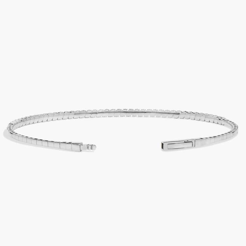 Honeycombed Diamond Flex Bangle Bracelet in 14K White Gold