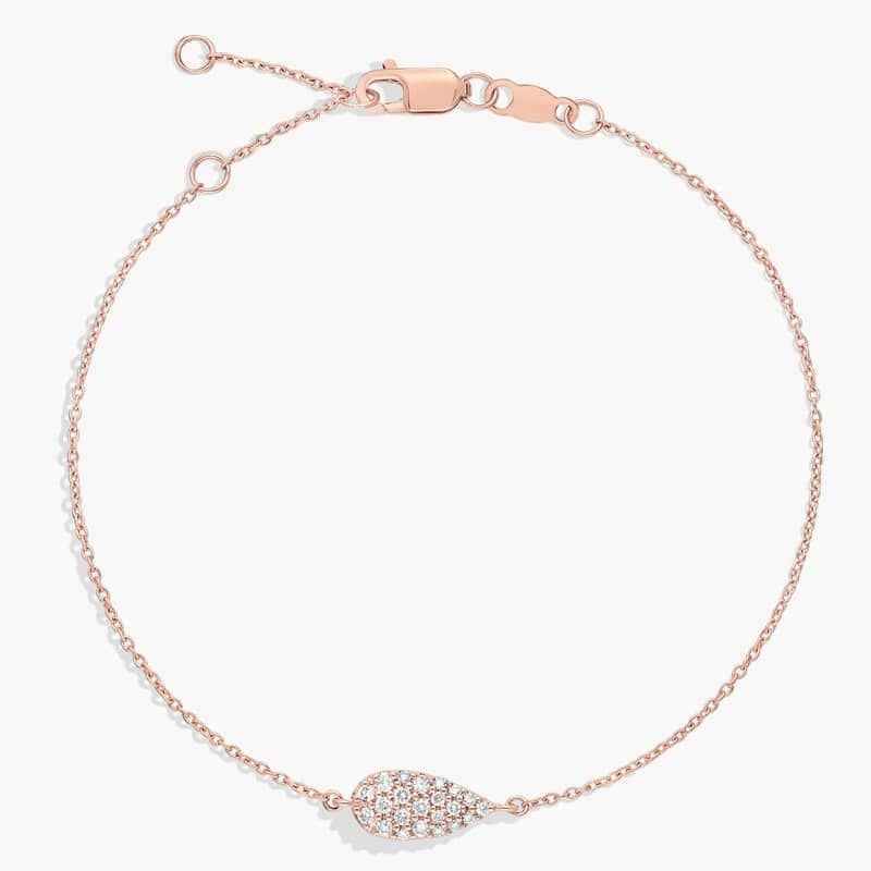 Pavé Diamond Pear Chain Bracelet in 14K Rose Gold