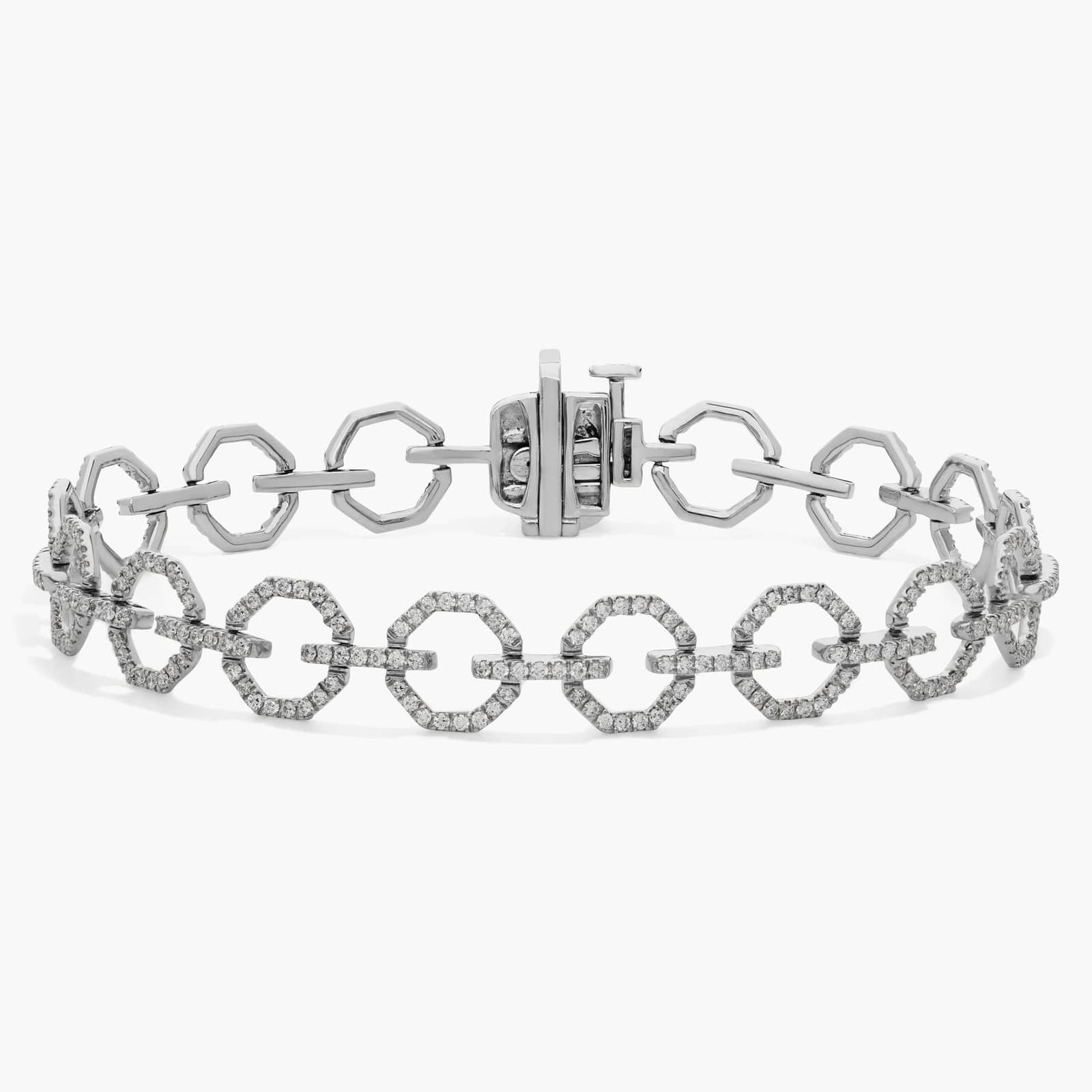 Pavé Diamond Octagon Link Bracelet in 14K White Gold (1 1/2 Ct. Tw.)