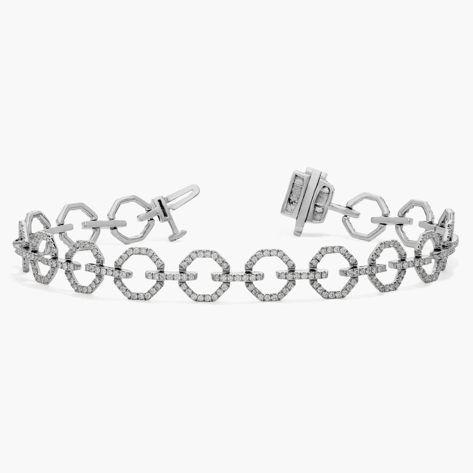 Pavé Diamond Octagon Link Bracelet in 14K White Gold (1 1/2 Ct. Tw.)