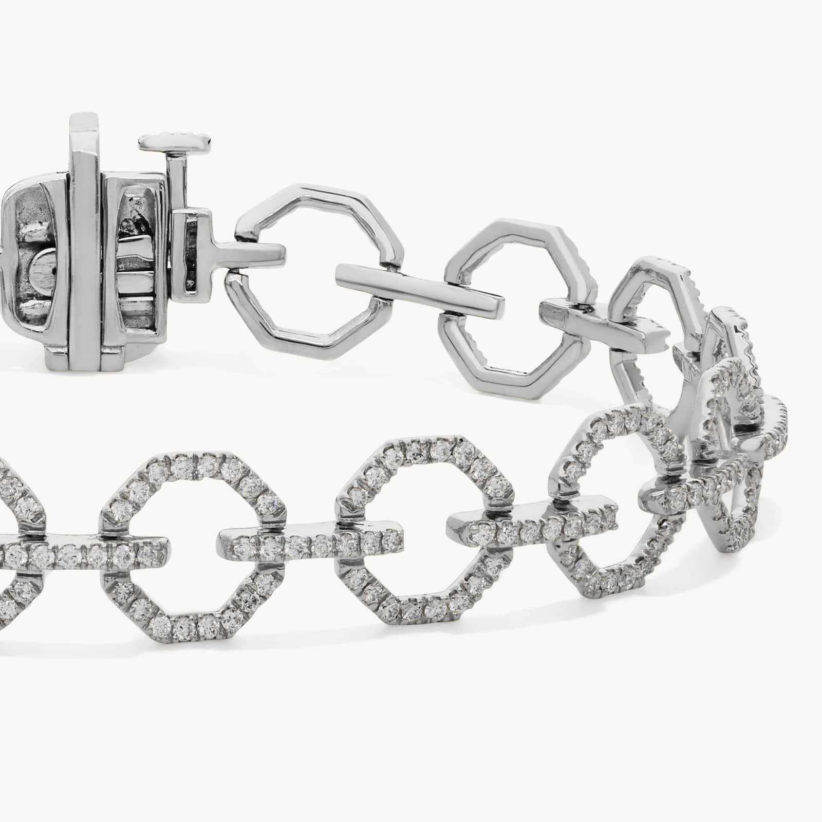 Pavé Diamond Octagon Link Bracelet in 14K White Gold (1 1/2 Ct. Tw.)