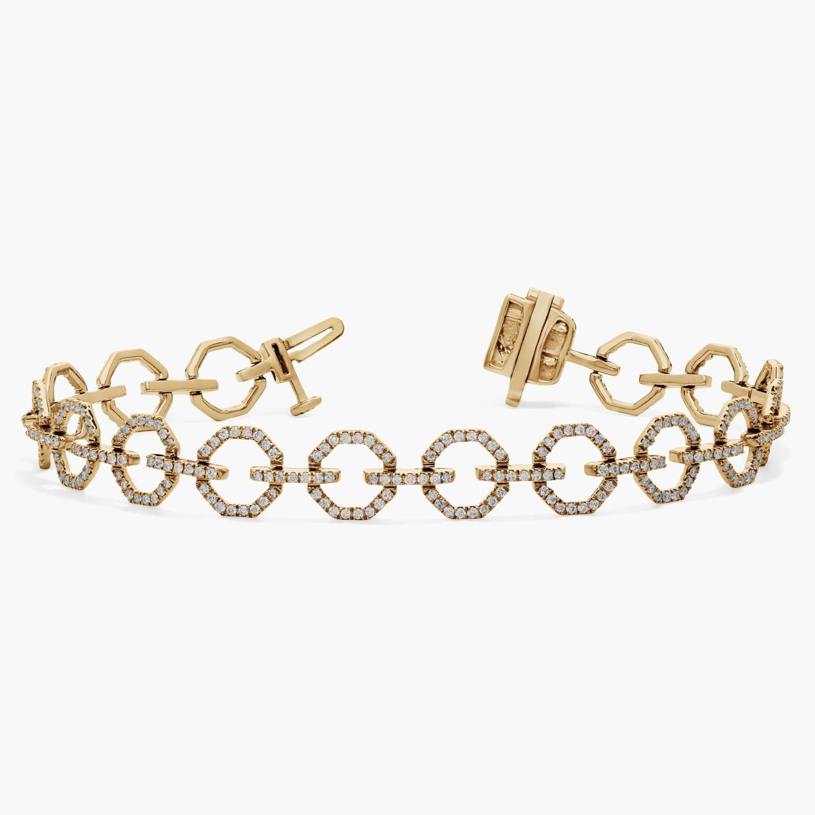 Pavé Diamond Octagon Link Bracelet in 14K Yellow Gold (1 1/2 Ct. Tw.)