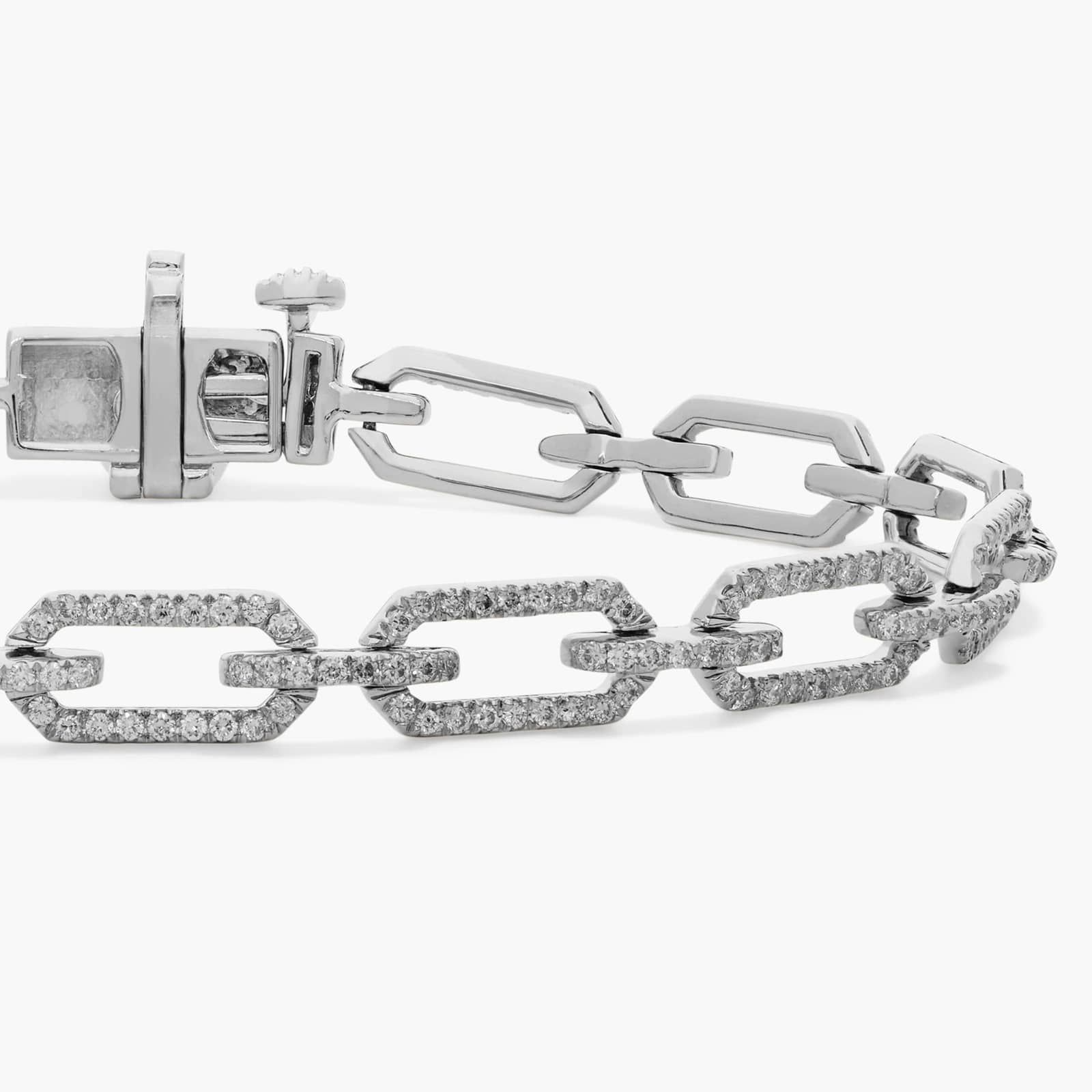 Pavé Diamond Paperclip Link Bracelet in 14K White Gold (1 1/2 Ct. Tw.)