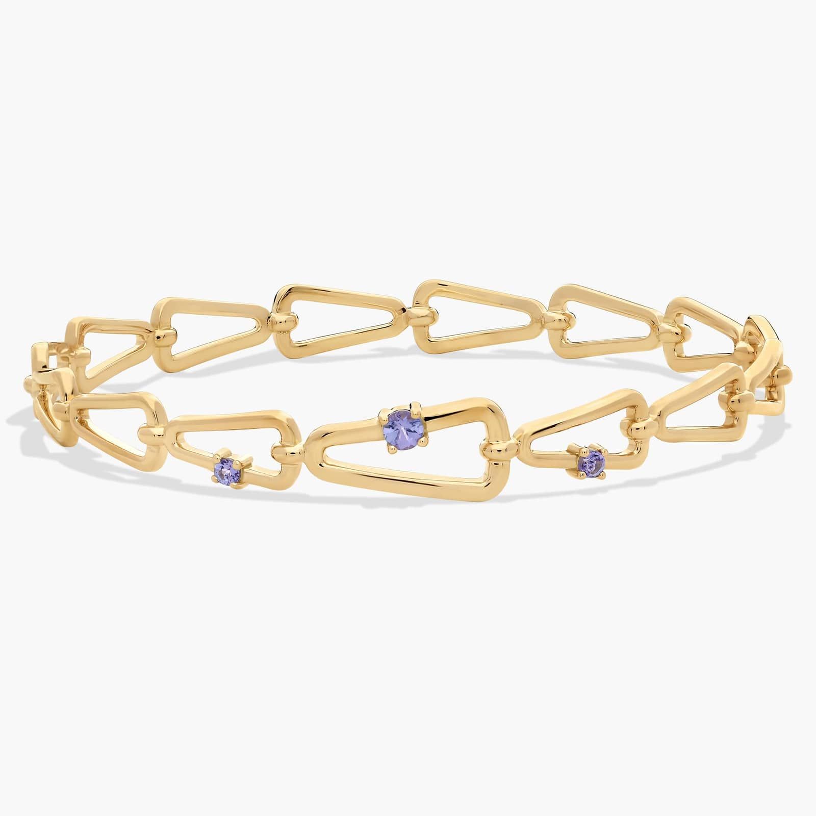 Geometric Tanzanite Bangle Bracelet in 14K Yellow Gold