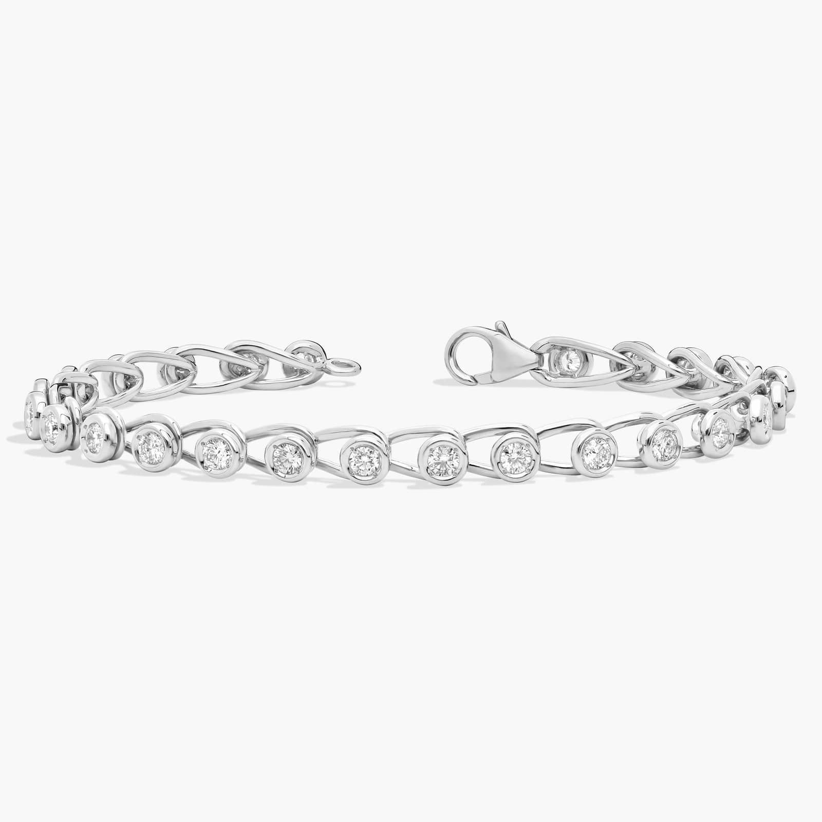 Diamond Safety Pin Chain Bracelet in 14K White Gold (2 Ct. Tw.)