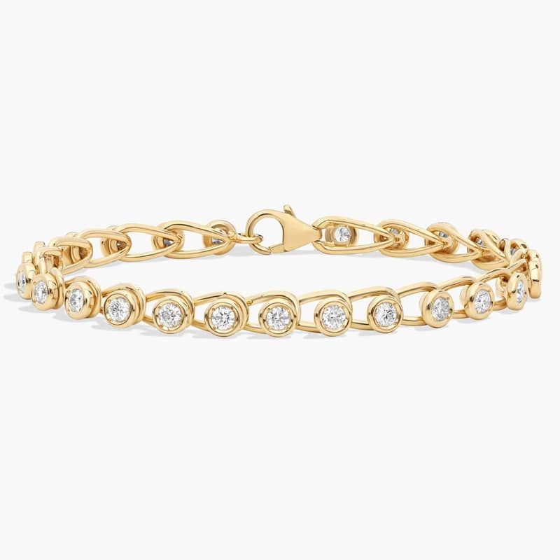 Diamond Safety Pin Chain Bracelet in 14K Yellow Gold (2 Ct. Tw.)