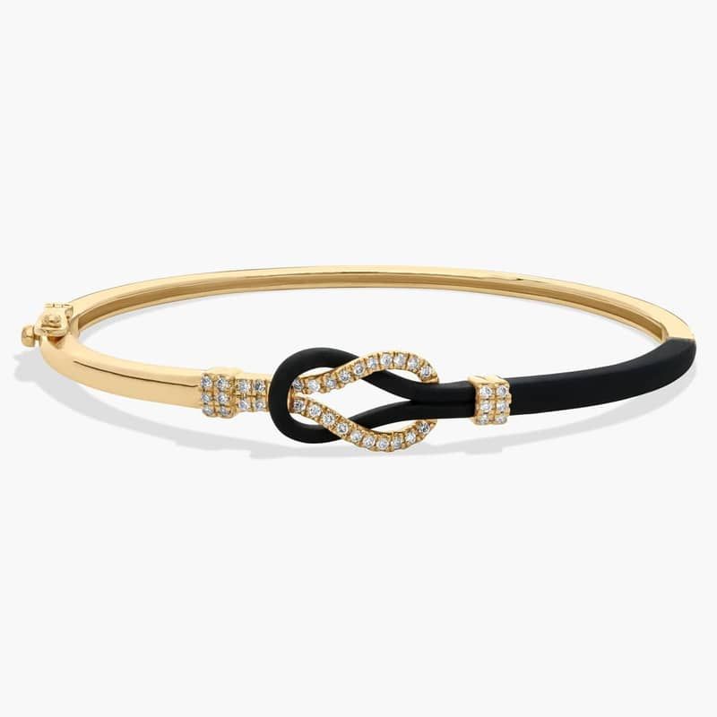 Lab Grown Diamond Love Knot Fashion Bangle Bracelet in 14K Yellow and Black Gold