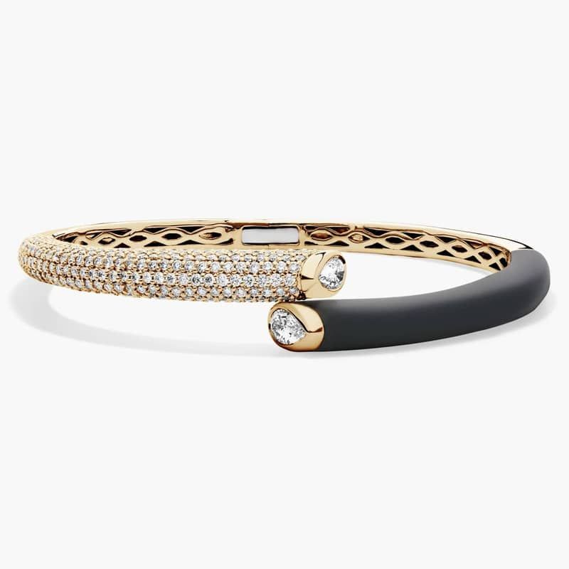 Pavé Lab Grown Diamond Fashion Bangle in 14K Yellow and Black Gold