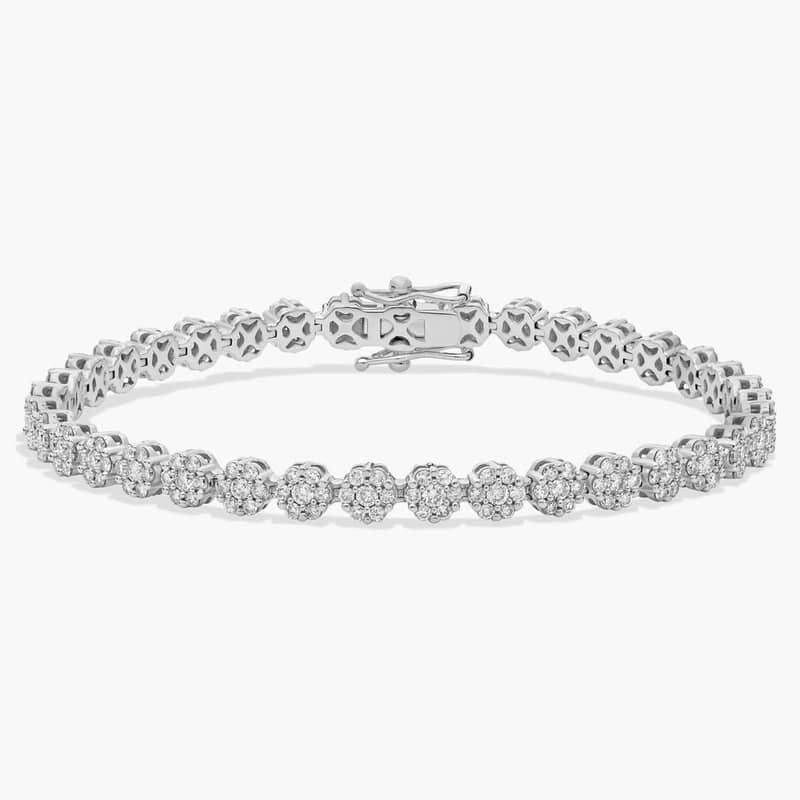 Diamond Flower Composite Tennis Bracelet In 14K White Gold (3 Ct. Tw.)