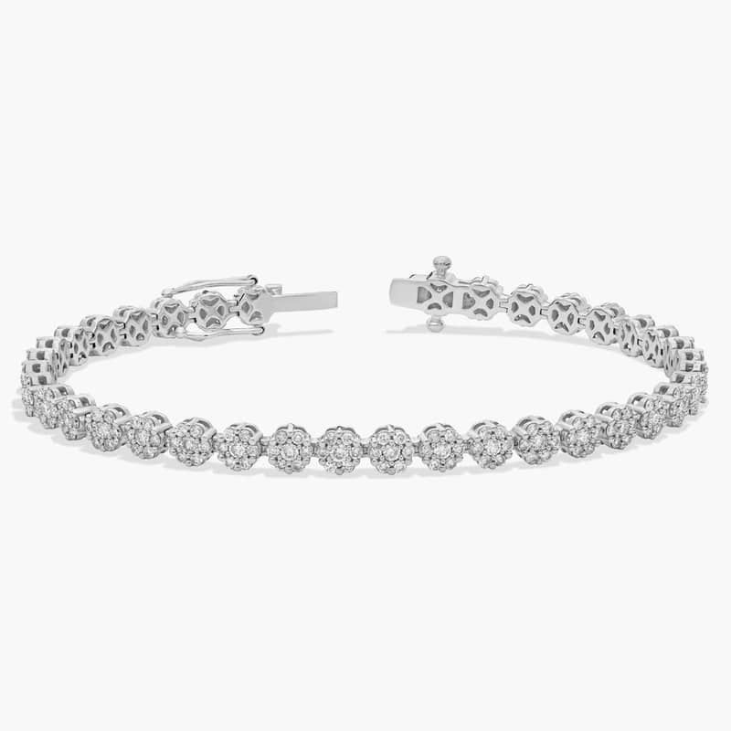 Diamond Flower Composite Tennis Bracelet In 14K White Gold (3 Ct. Tw.)