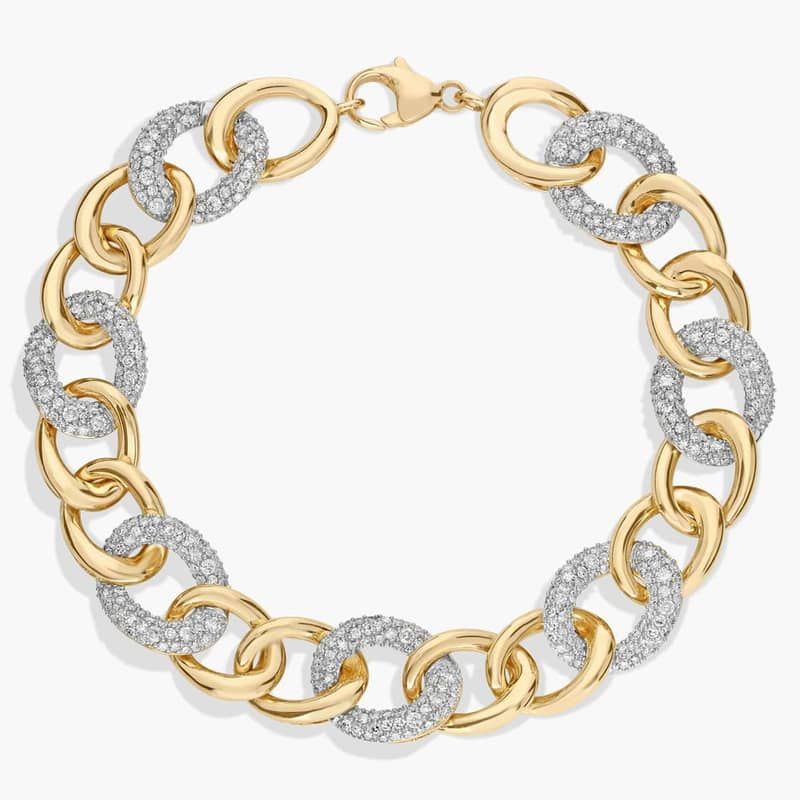 Alternating Diamond Link Chain Bracelet in 14K Yellow Gold (2 Ct. Tw.)