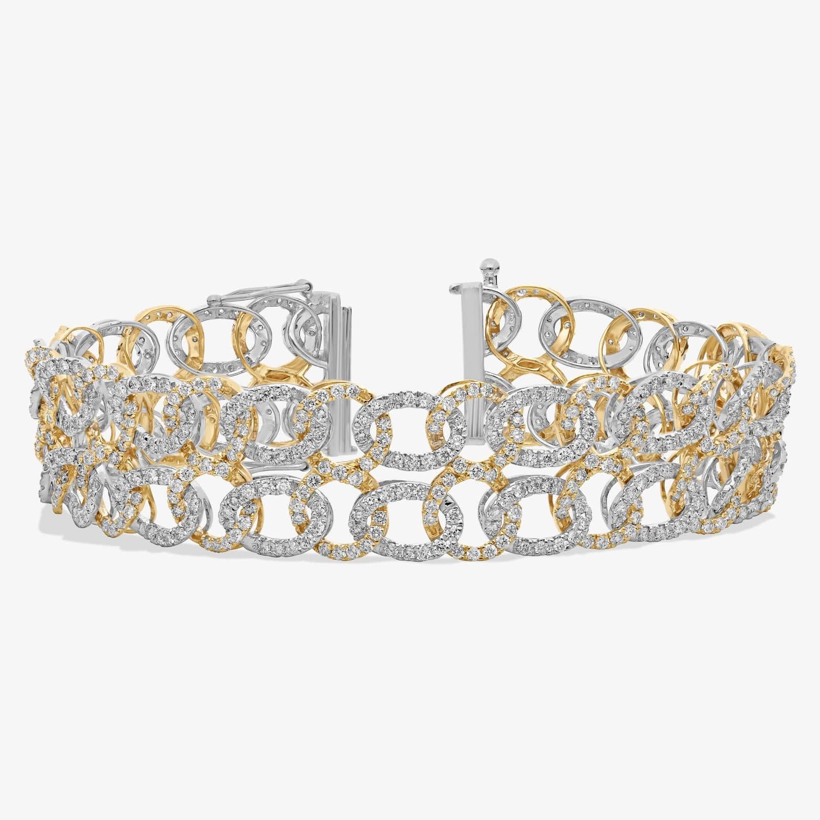 Two-Toned Interlocking Diamond Link Statement Bracelet in 14k Gold (7 Ct. Tw.)