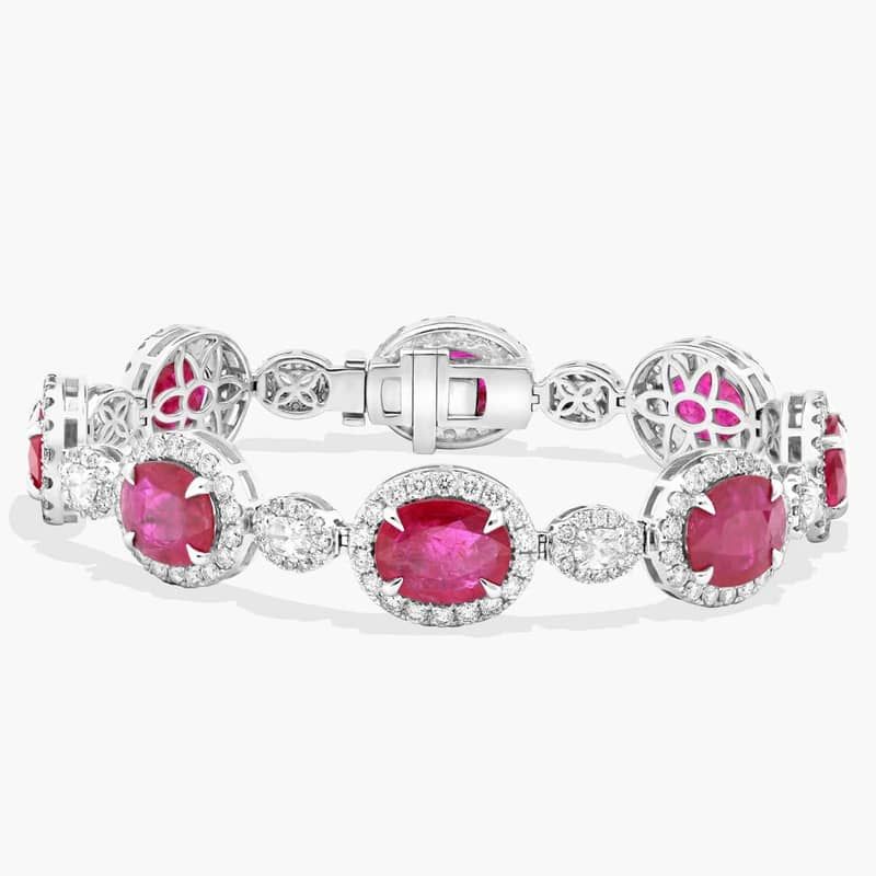 Extraordinary Collection: Ruby and Diamond Halo Statement Bracelet in 18k White Gold