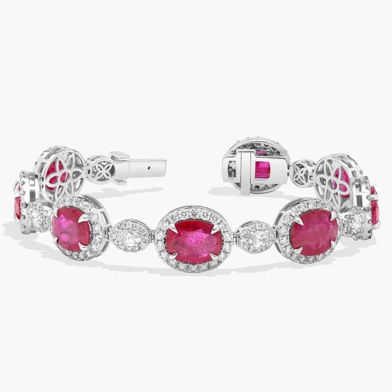 Extraordinary Collection: Ruby and Diamond Halo Statement Bracelet in 18k White Gold