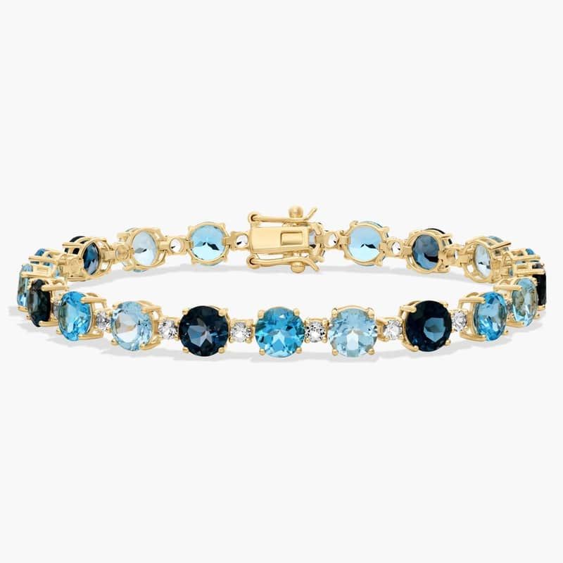 Blue and White Topaz Fashion Tennis Bracelet in 14k Yellow Gold