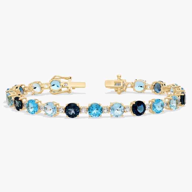 Blue and White Topaz Fashion Tennis Bracelet in 14k Yellow Gold