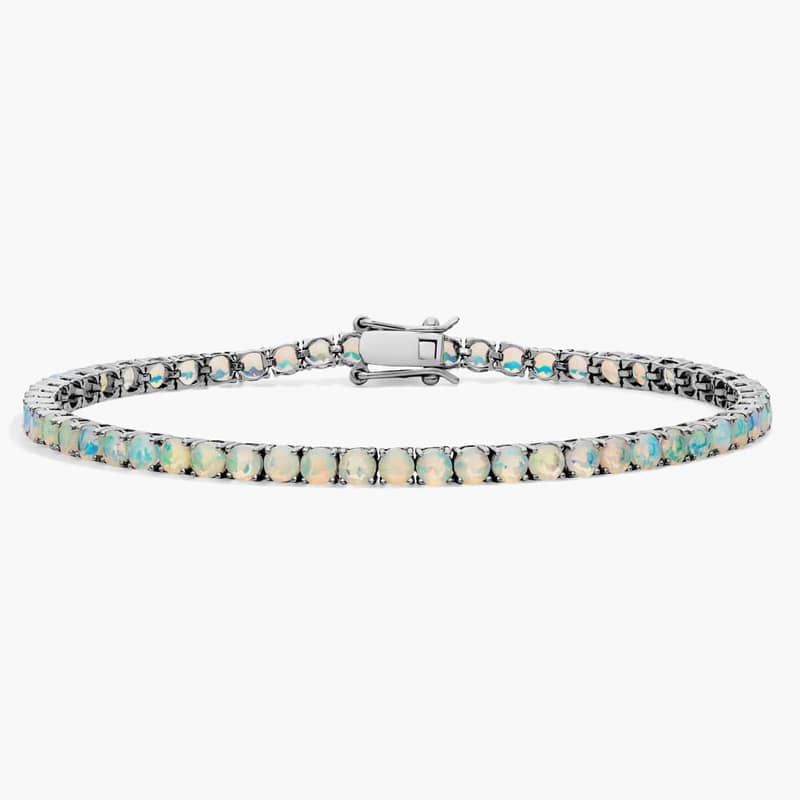 Opal Birthstone Tennis Bracelet in 14K White Gold