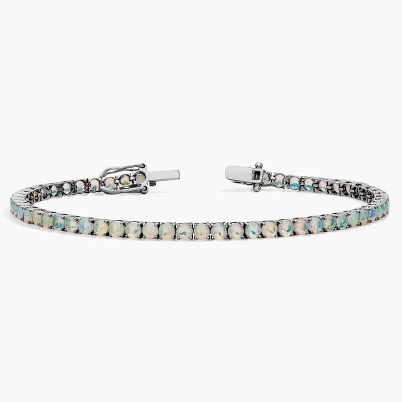 Opal Birthstone Tennis Bracelet in 14K White Gold