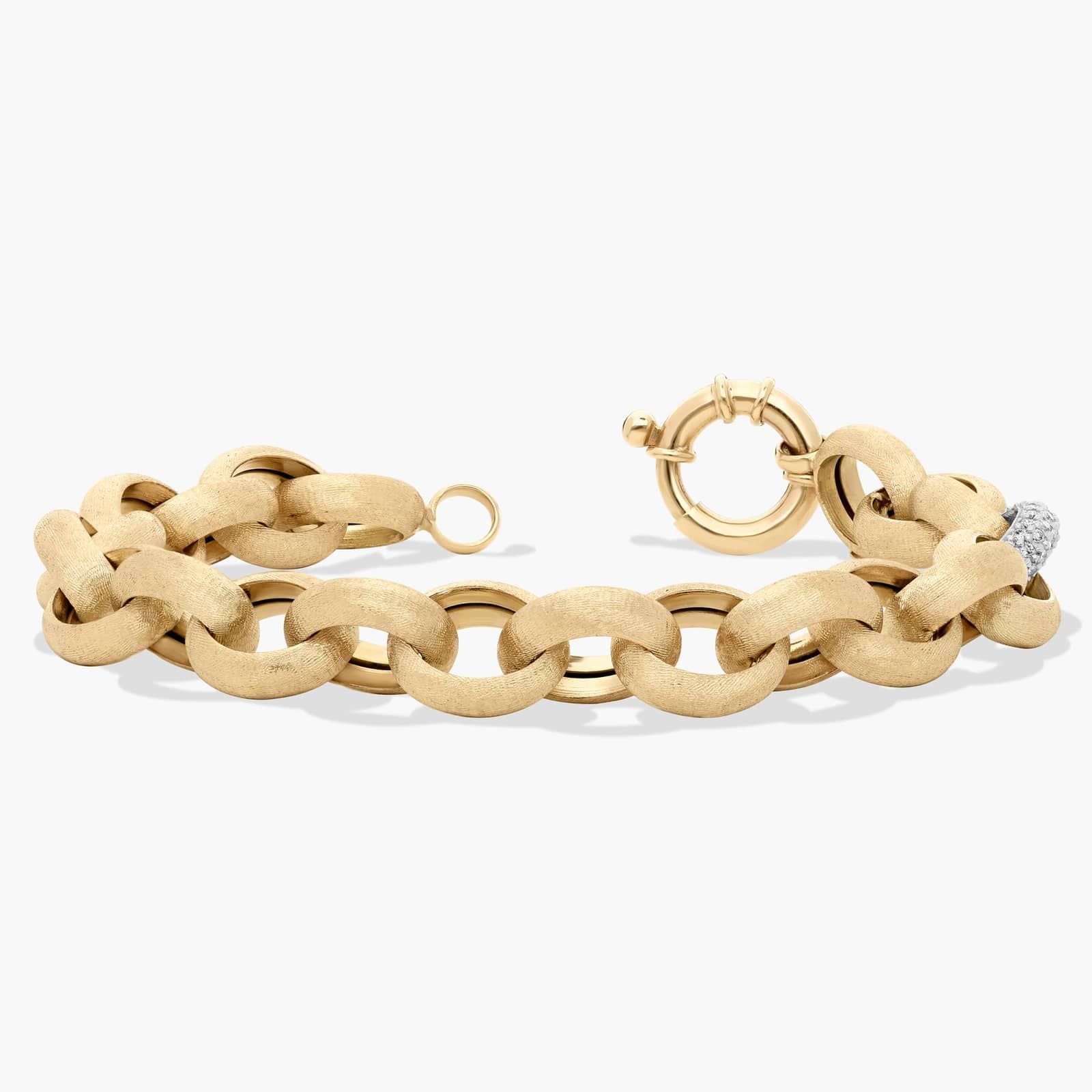 7.5" Two-Tone Pavé Diamond Accent Link Bracelet in 14K Yellow Gold