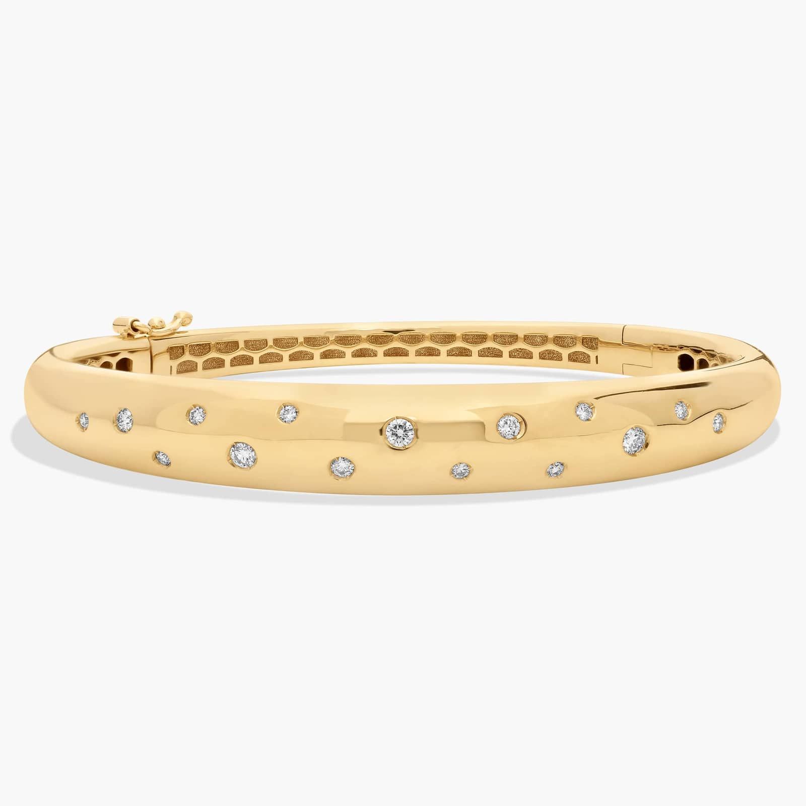 7.25" Scattered Diamond Puffy Bangle Bracelet in 18K Yellow Gold