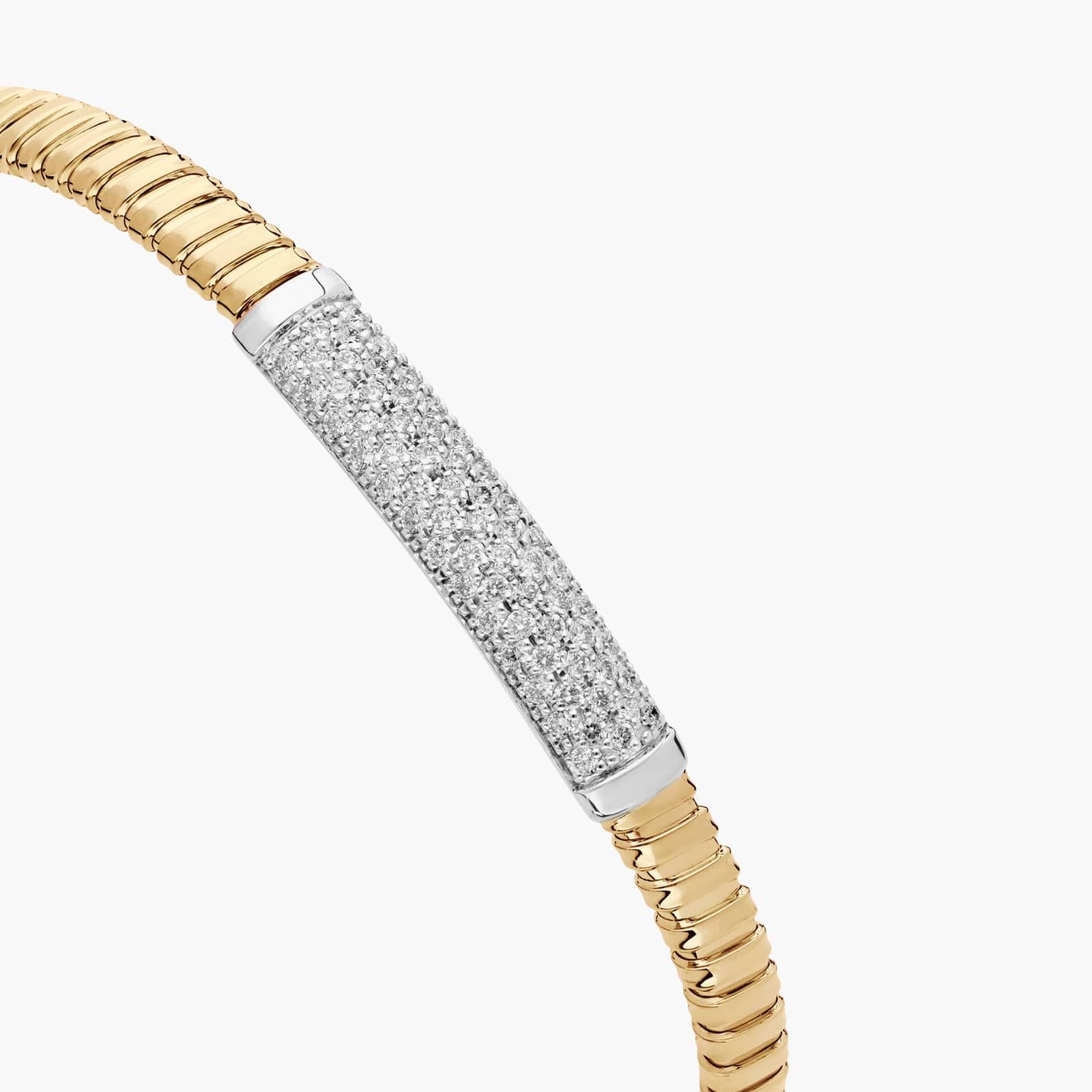 7.25" Two-Toned Pleated Pavé Diamond Bar Bracelet in 18K Yellow Gold
