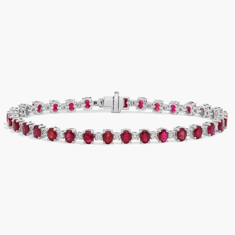Alternating Diamond and Oval Ruby Tennis Bracelet in 14K White Gold
