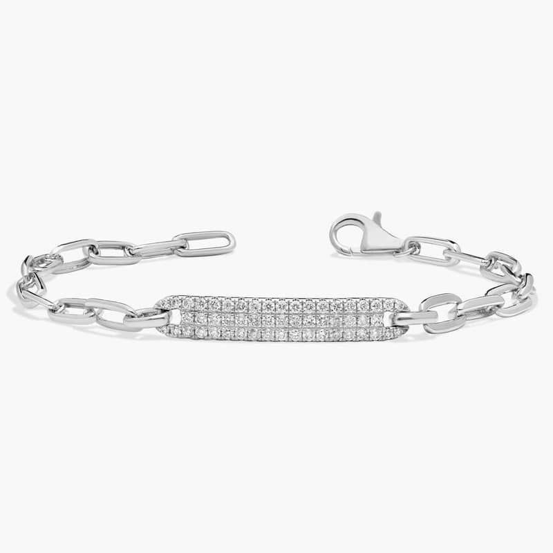 Pavé Diamond Tag Paperclip Bracelet in 14k White Gold ( 2/3 Ct. Tw.)