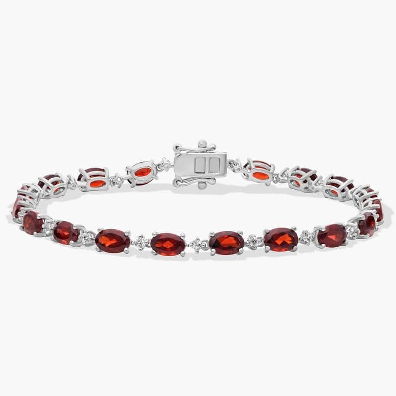 East-west Oval Garnet Fashion Bracelet in Sterling Silver