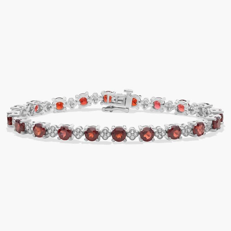 Garnet and White Topaz Flower Bracelet in Sterling Silver