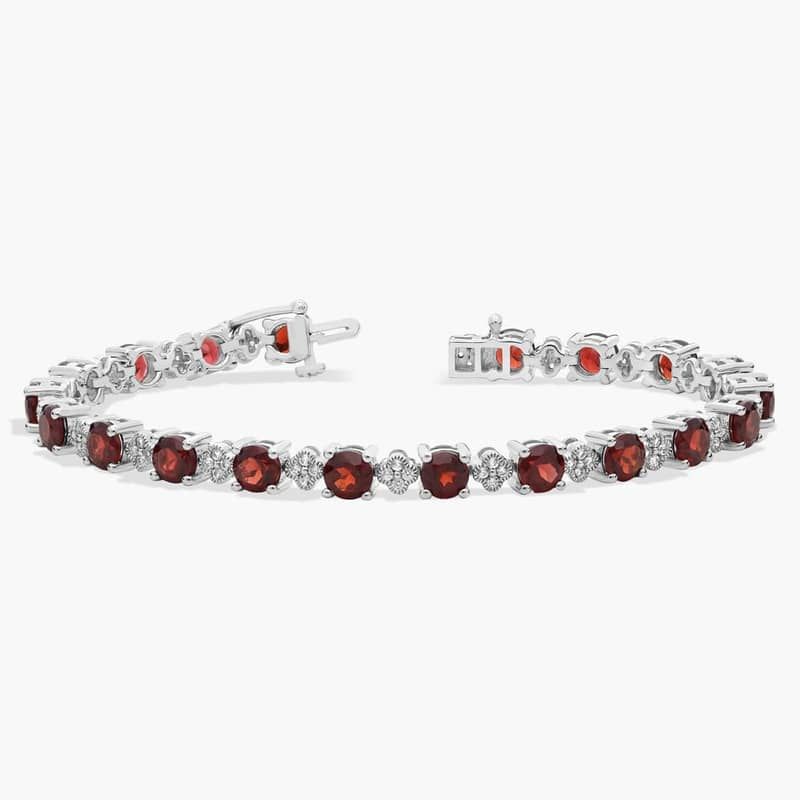 Garnet and White Topaz Flower Bracelet in Sterling Silver