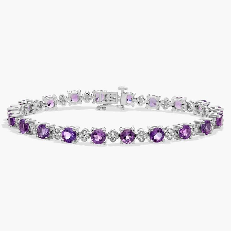 Amethyst and White Topaz Flower Bracelet in Sterling Silver